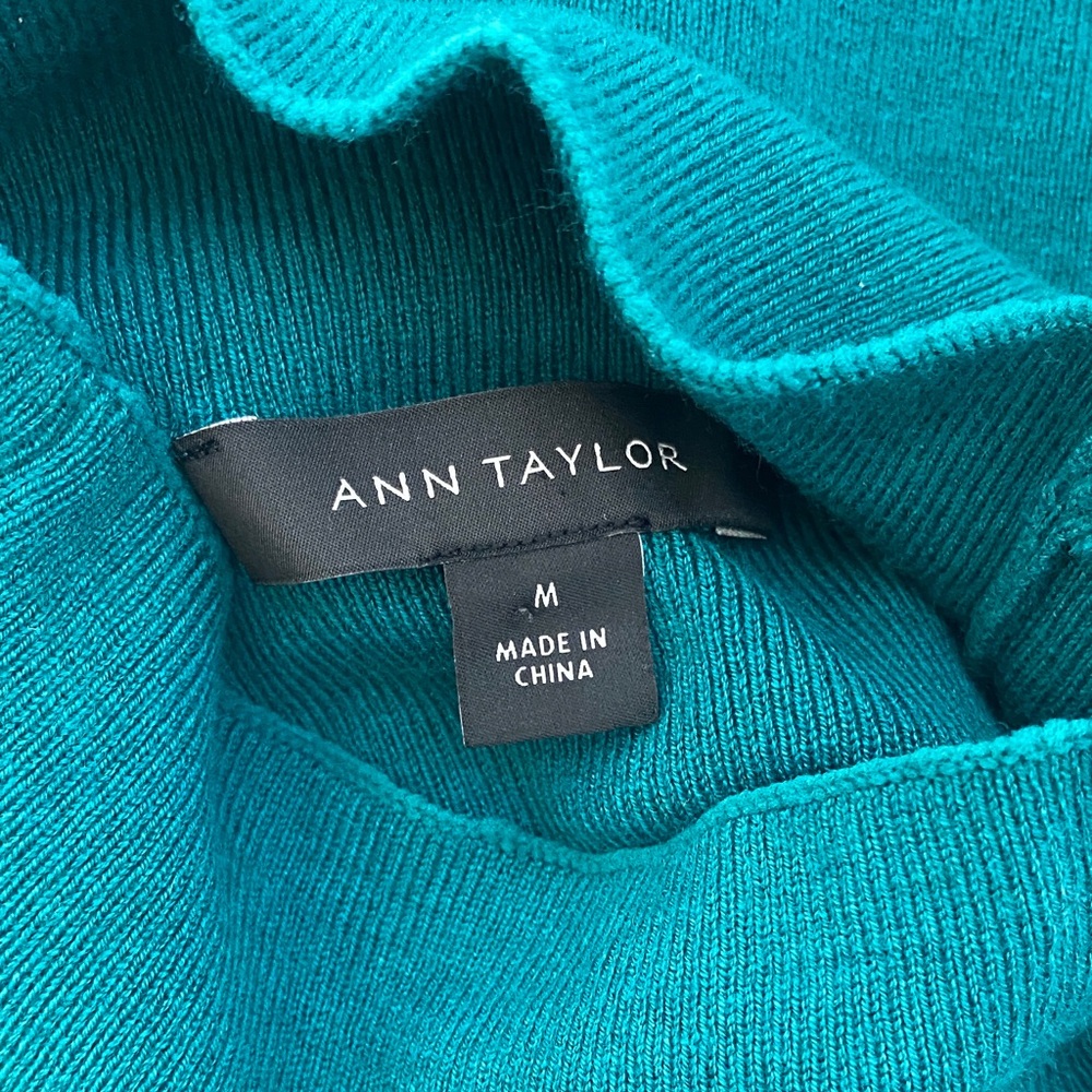 Ann Taylor Teal Mock Neck Blouse - Picture 4 of 8